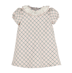 Pink Gingham Check Embroidered Dress - Select Size