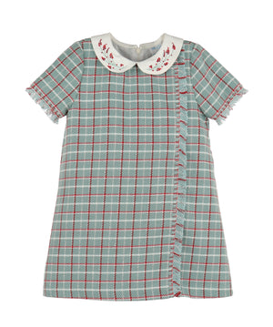 Turquoise Plaid Frayed A-Line Dress - Select Size