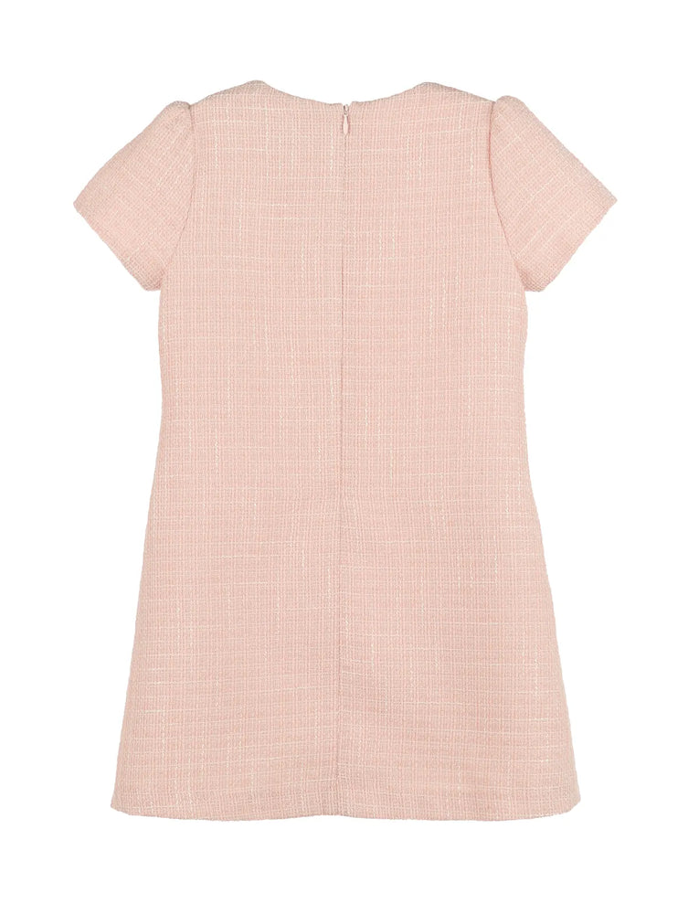 Embroidered Pink Tweed Shift Dress - Select Size