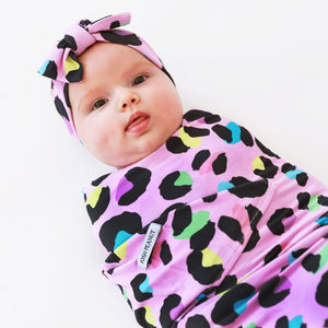 Electric Leopard Infant Swaddle & Headwrap Set - Posh Peanut