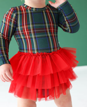 Tartan Plaid Long Sleeve Tulle Skirt Bodysuit - Select Size