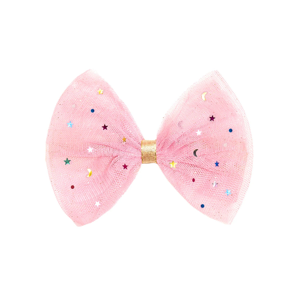 Pink Star Tulle Bow Clip