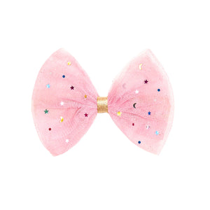 Pink Star Tulle Bow Clip