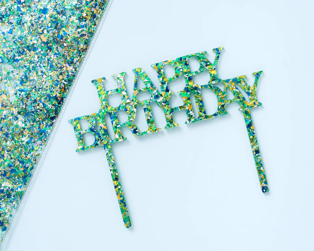 Happy Birthday Cake Topper Blue/Green