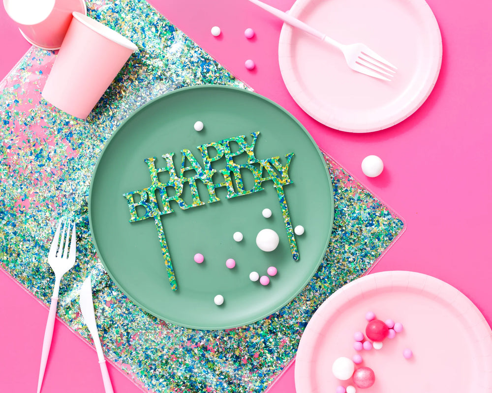 Happy Birthday Cake Topper Blue/Green