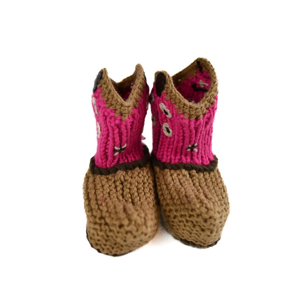Hot Pink Cowboy Boot Knit Booties