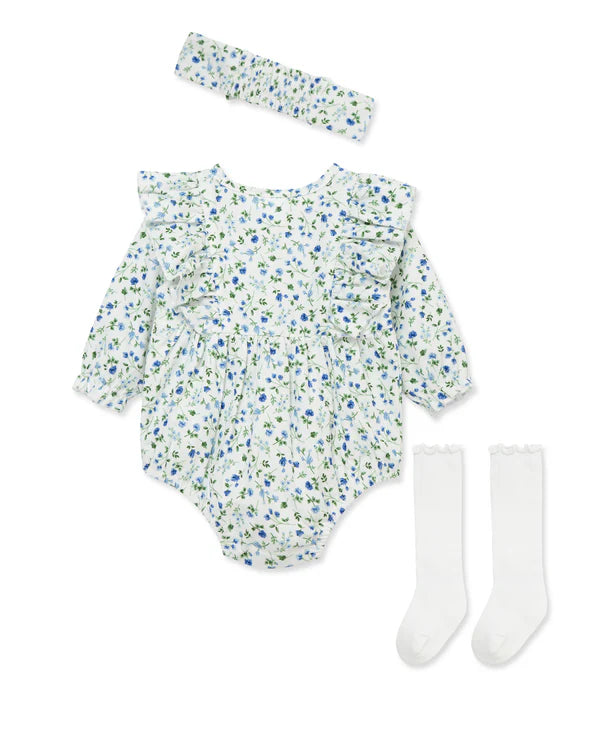 Blue Floral Woven Bubble Set - Select Size