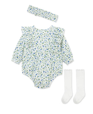 Blue Floral Woven Bubble Set - Select Size