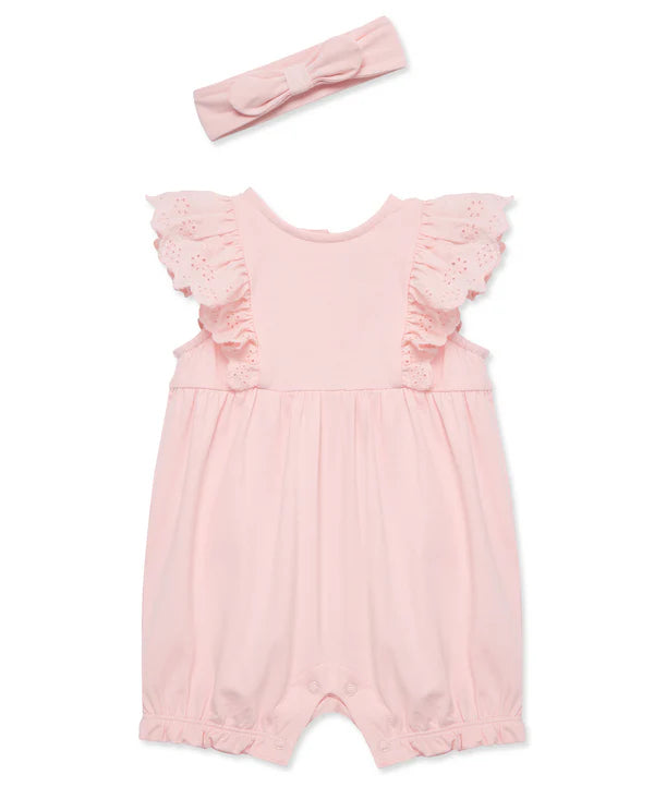 Rose Eyelet Romper & Headband Set - Select Size