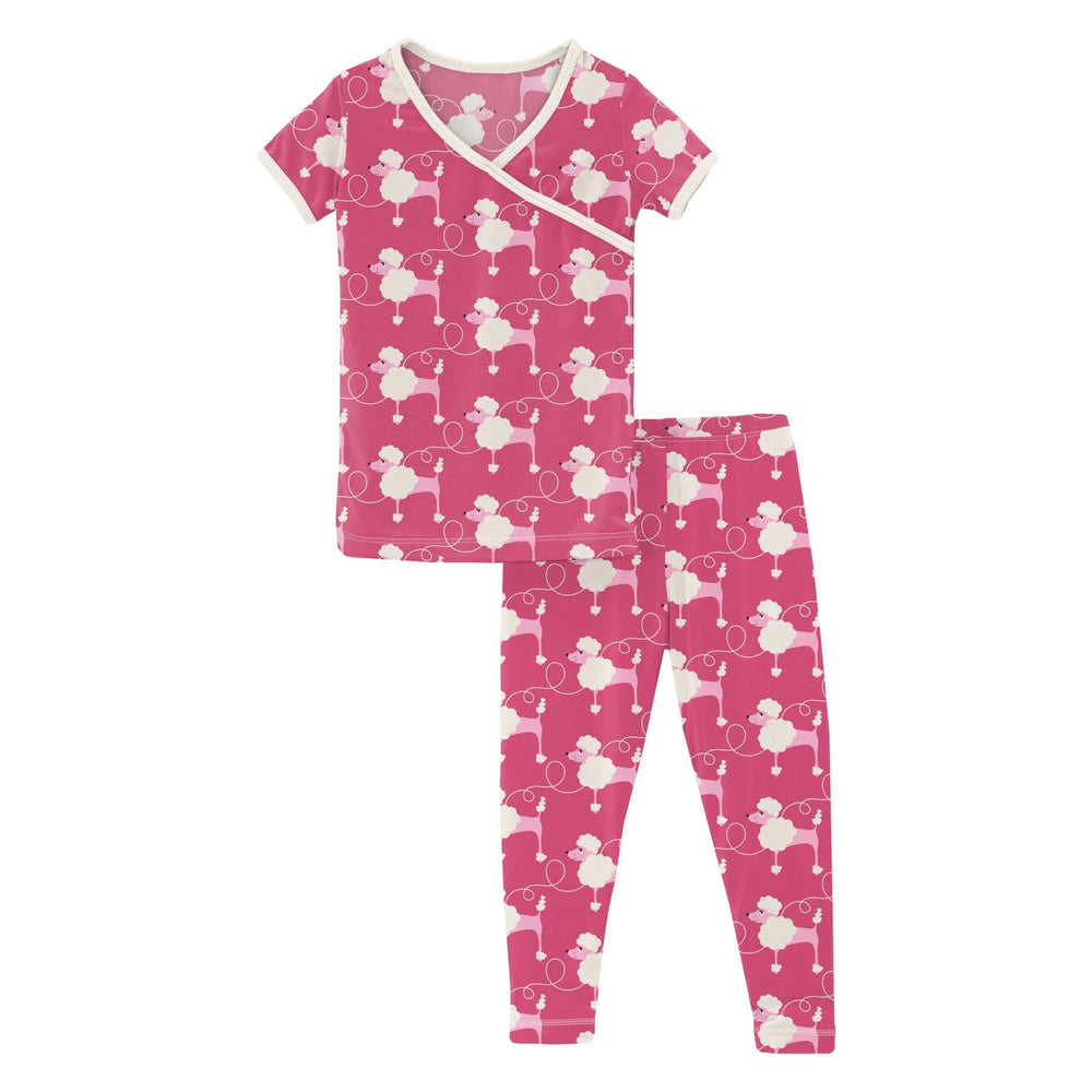 Flamingo Poodles Print Short Sleeve Kimono Pajama Set - Select Size