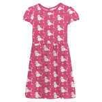 Flamingo Poodles Print Flutter Sleeve Twirl Dress - Select Size