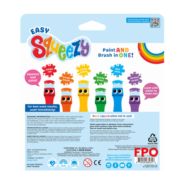 Easy Squeezy Squeezable Poster Paint Brushes - Set of 6