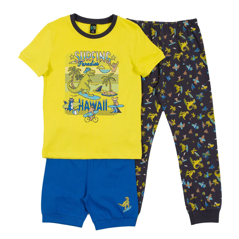 Yellow Surfing 3-Piece Pajamas - Select Size