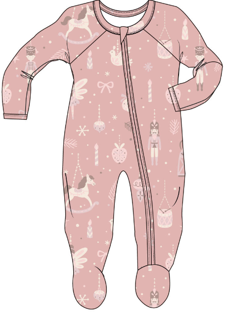 Nutcracker Pink Zipper Footie - Select Size