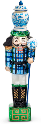 Black Watch Tartan and Delft Christmas Glass Nutcracker