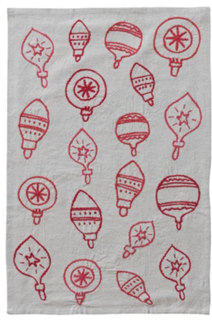 Embroidered Woven Cotton & Linen Tea Towel - Select Style