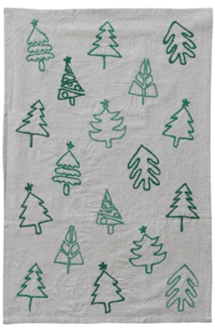 Embroidered Woven Cotton & Linen Tea Towel - Select Style