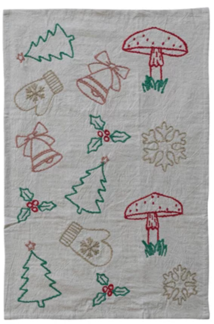 Embroidered Woven Cotton & Linen Tea Towel - Select Style