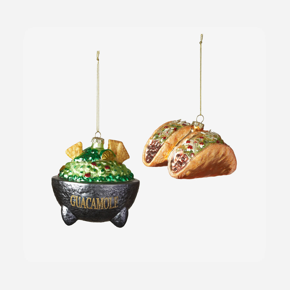 Taco and Guacamole Ornaments