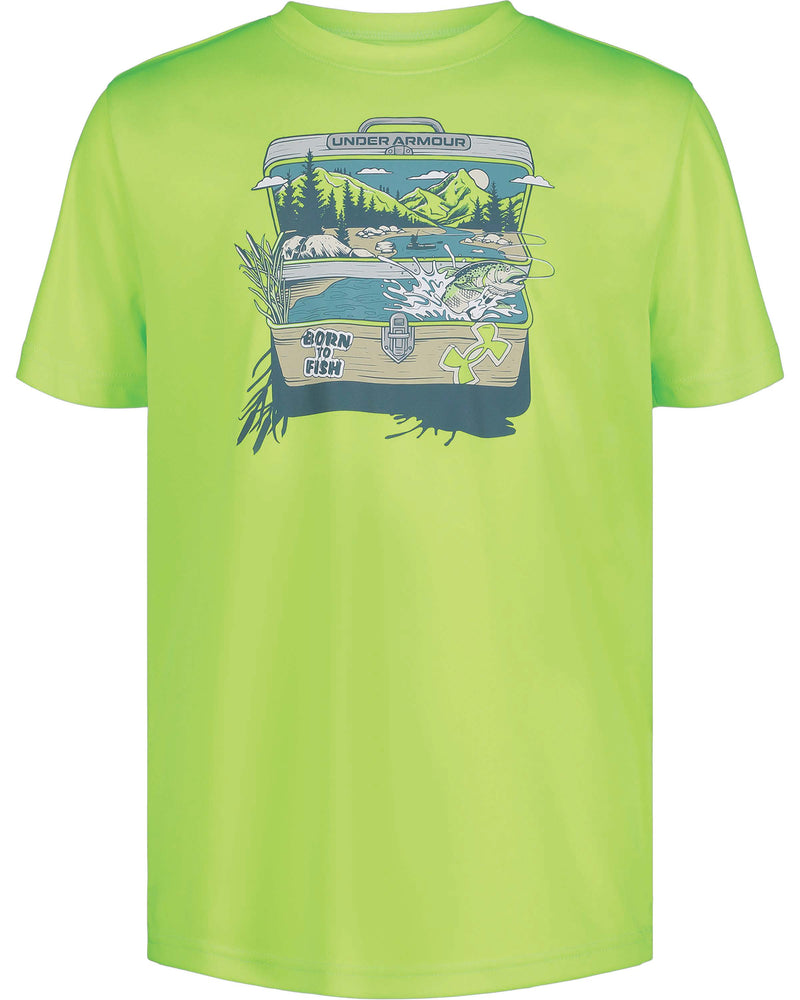 Lime Surge UA Outdoor Tackle Box Boys Short Sleeve T-Shirt - Select Size