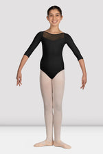 M122C- Girls Mirella Black Glow Girl 3/4 Sleeve Leotard - Select Size