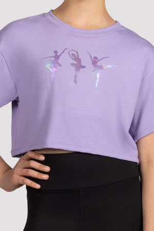 M1563C - Girls Mirella Lilac Glow Girl Ballerina Print Crop Top - Select Size