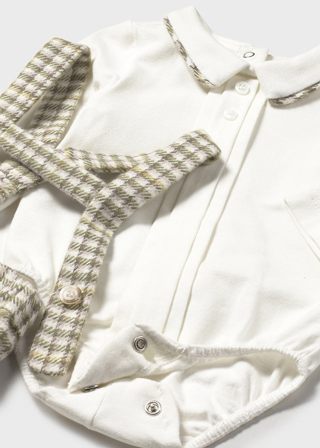 Tan Checked Shorts w/Suspenders & Shirt Set - Select Size