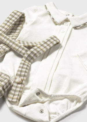 Tan Checked Shorts w/Suspenders & Shirt Set - Select Size
