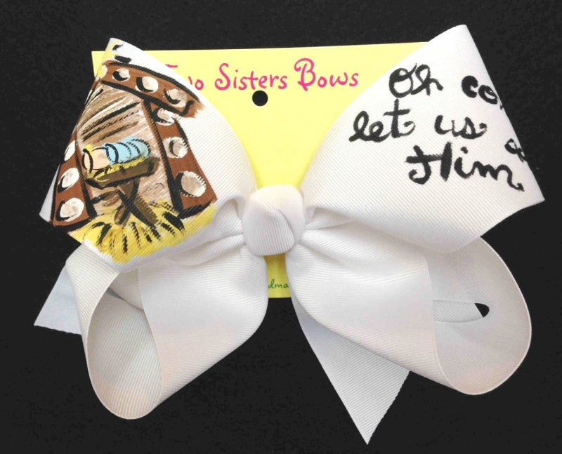 Adoration -Handpainted White Hair bow - Choose 6” or 8”