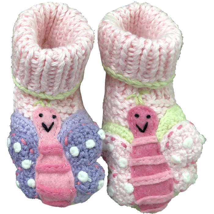 Pink Butterfly Knit Booties