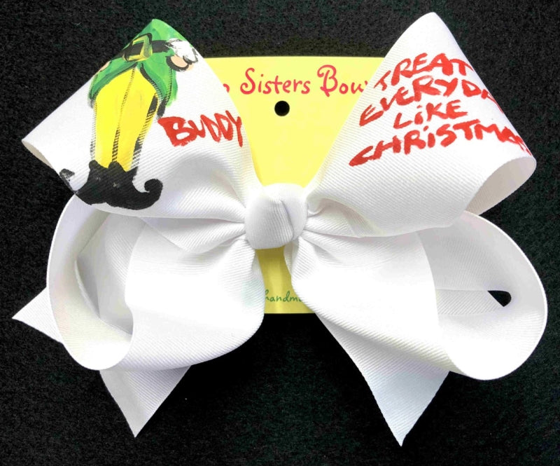 Buddy Christmas -Handpainted White Hair bow - Choose 6” or 8”
