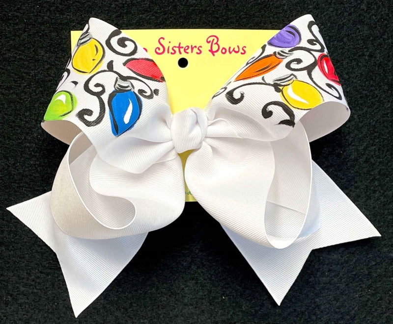 Bulb Vine - Handpainted White Hair bow - Choose 6” or 8”