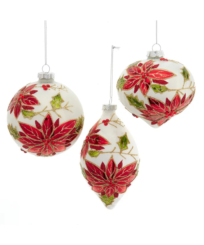 Glass Poinsettia Leaf Ball, Drop & Onion Ornaments