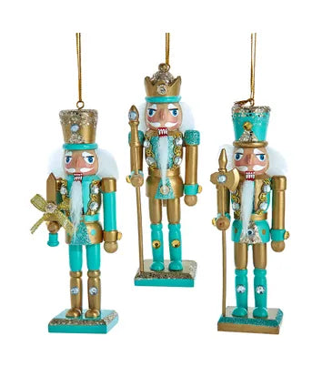 6"Aqua and Gold Nutcracker Ornaments