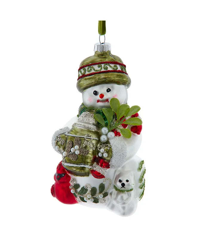 Glass Mistletoe Snowman Ornament