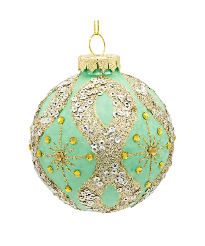 80MM Glass Aqua & Silver Glitter Ball Ornaments, 6-Piece Box
