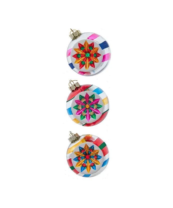 80MM Glass Multicolor Reflector Ornaments, 3-Piece Box