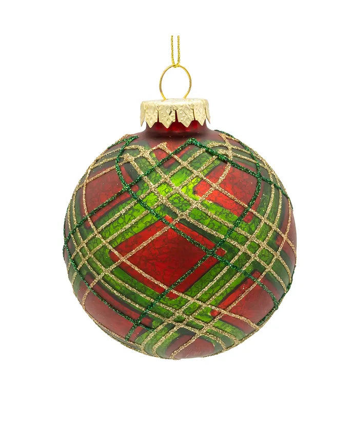 80MM Glass Matte Red & Green Striped Ball Ornaments, 6-Piece Box