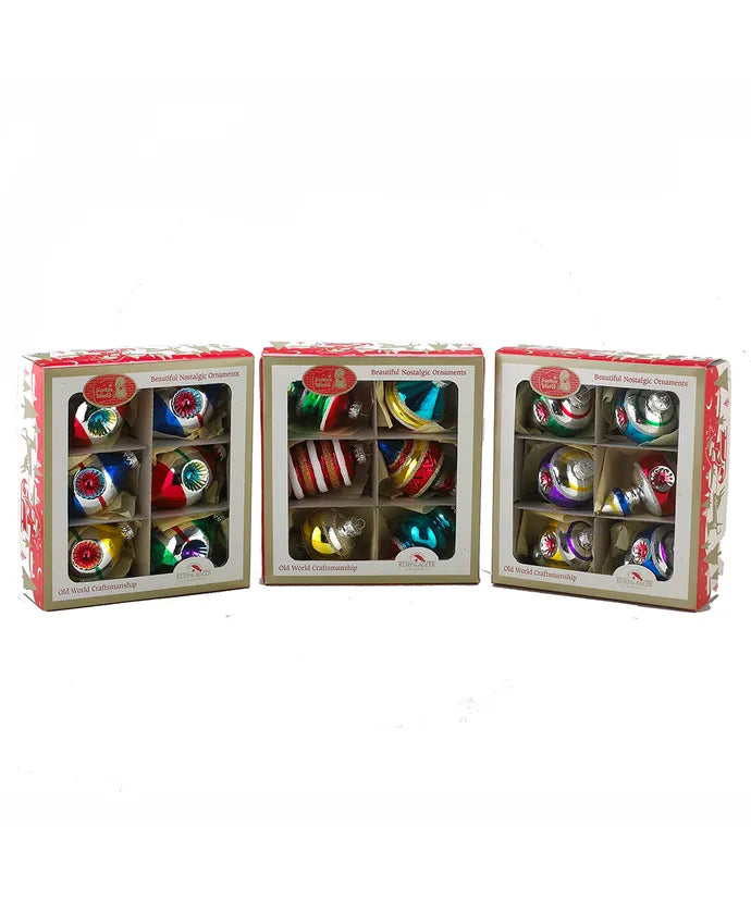 Early Years Glass Striped Reflector Ornaments, Set Of 3 Boxes