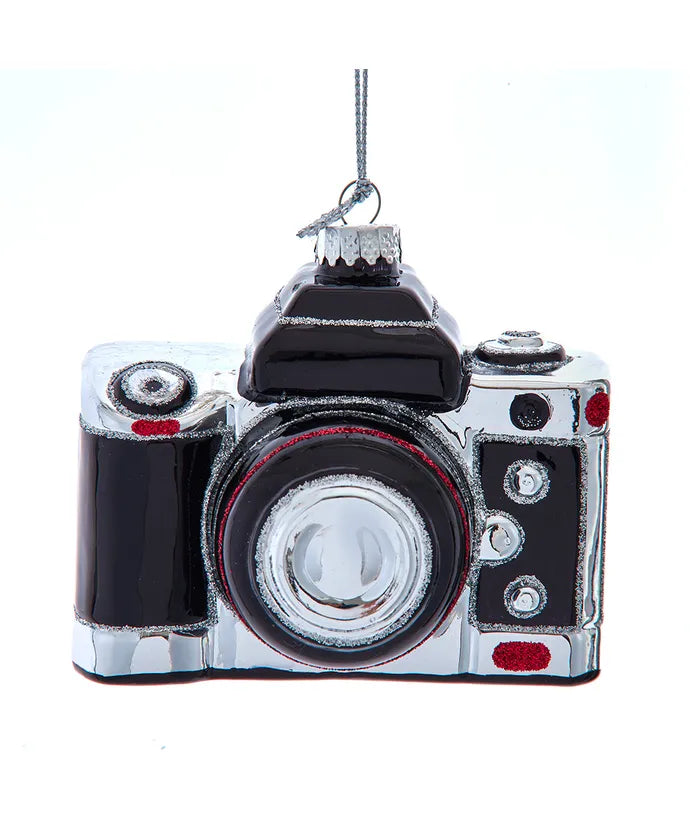 Glass Black Old Style Camera Ornament