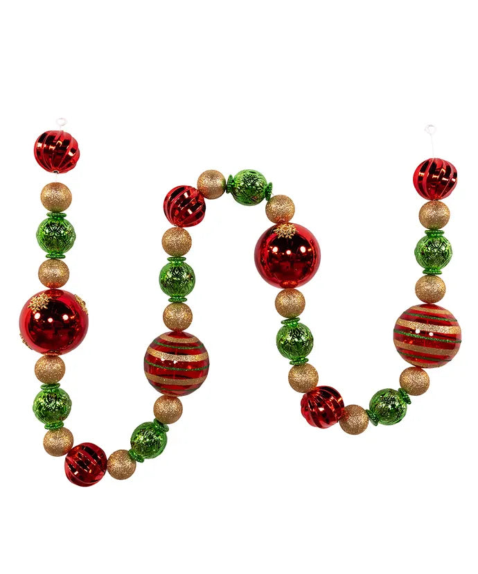 6' 90MM Shatterproof Jumbo Red, Green & Gold Garland