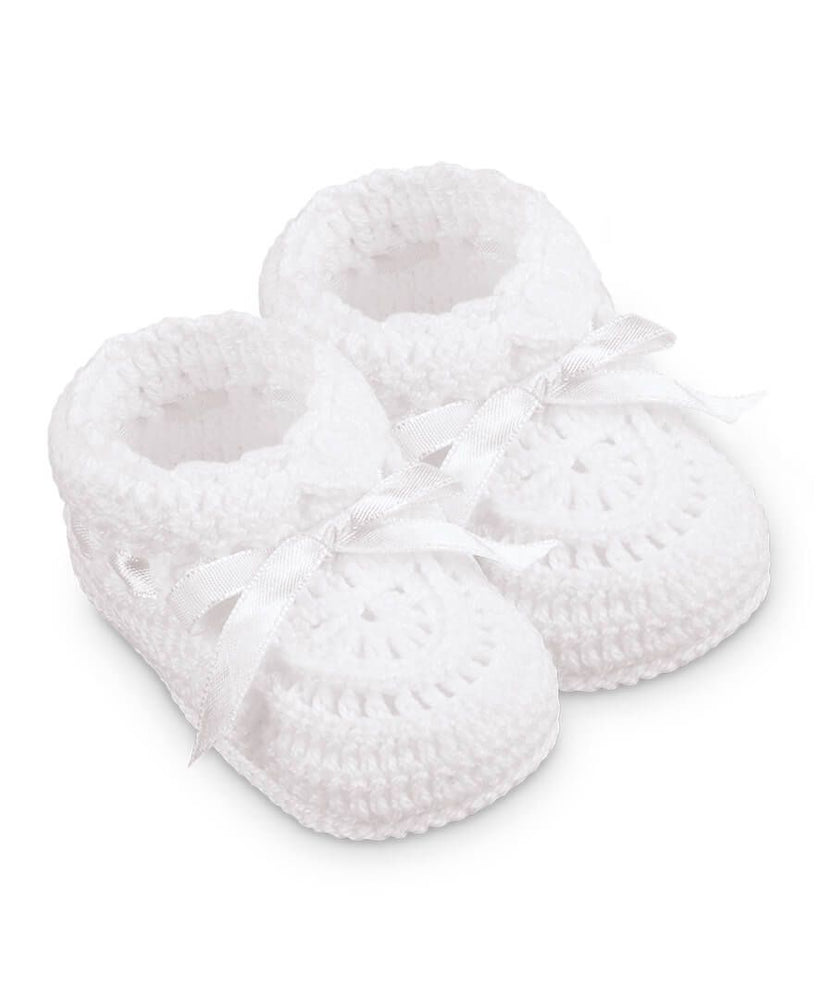 White Hand Crochet Ribbon Bootie - NB (0-1)