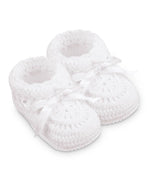 White Hand Crochet Ribbon Bootie - NB (0-1)