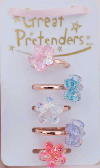 Boutique Shimmer Flower Rings, 5pcs
