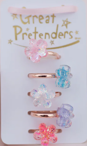 Boutique Shimmer Flower Rings, 5pcs