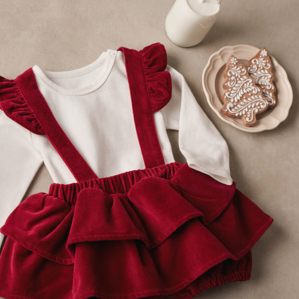 Red Velvet Jumper Skirt Set - Select Size