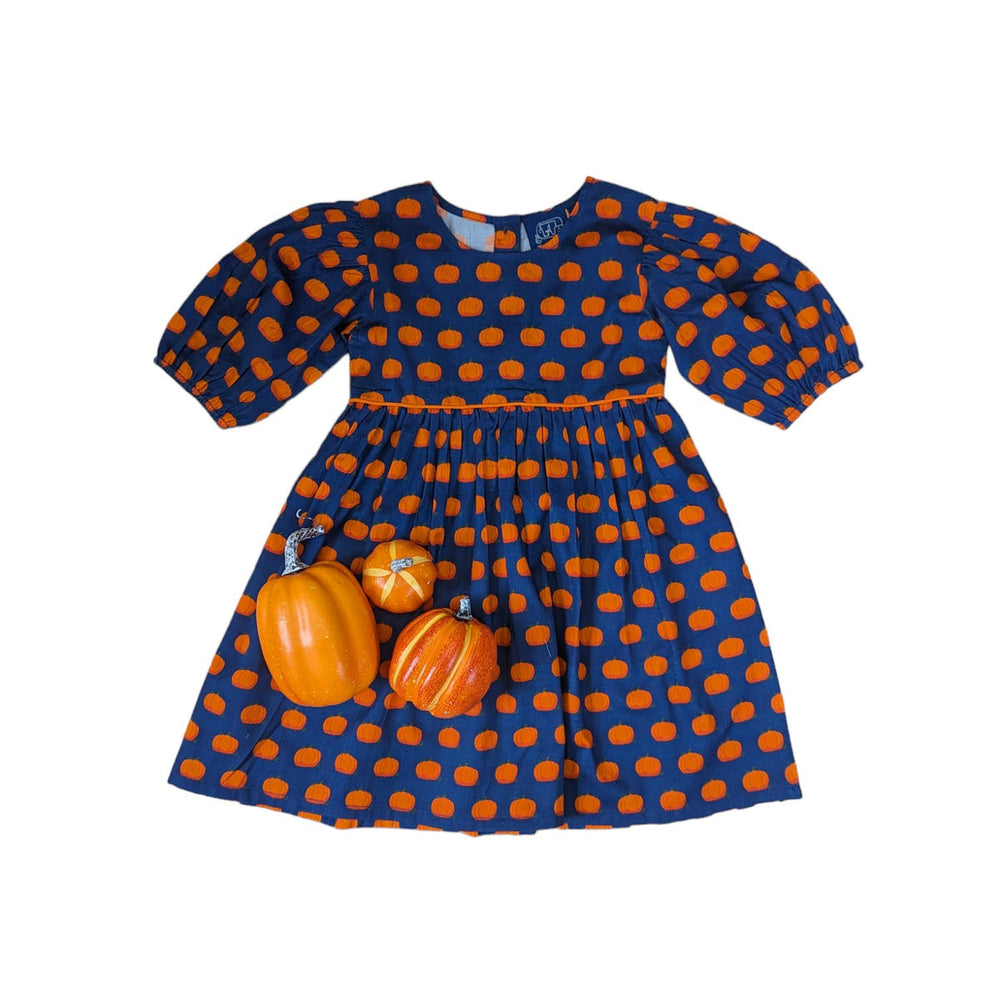 Pumpkin Patch Puff Sleeves Dress in Navy - Select Size