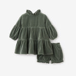 Green Velvet Ruffle Collar Dress - Select Size