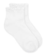 White Smooth Toe Ruffle Ripple Edge Sport Quarter Socks - Select Size