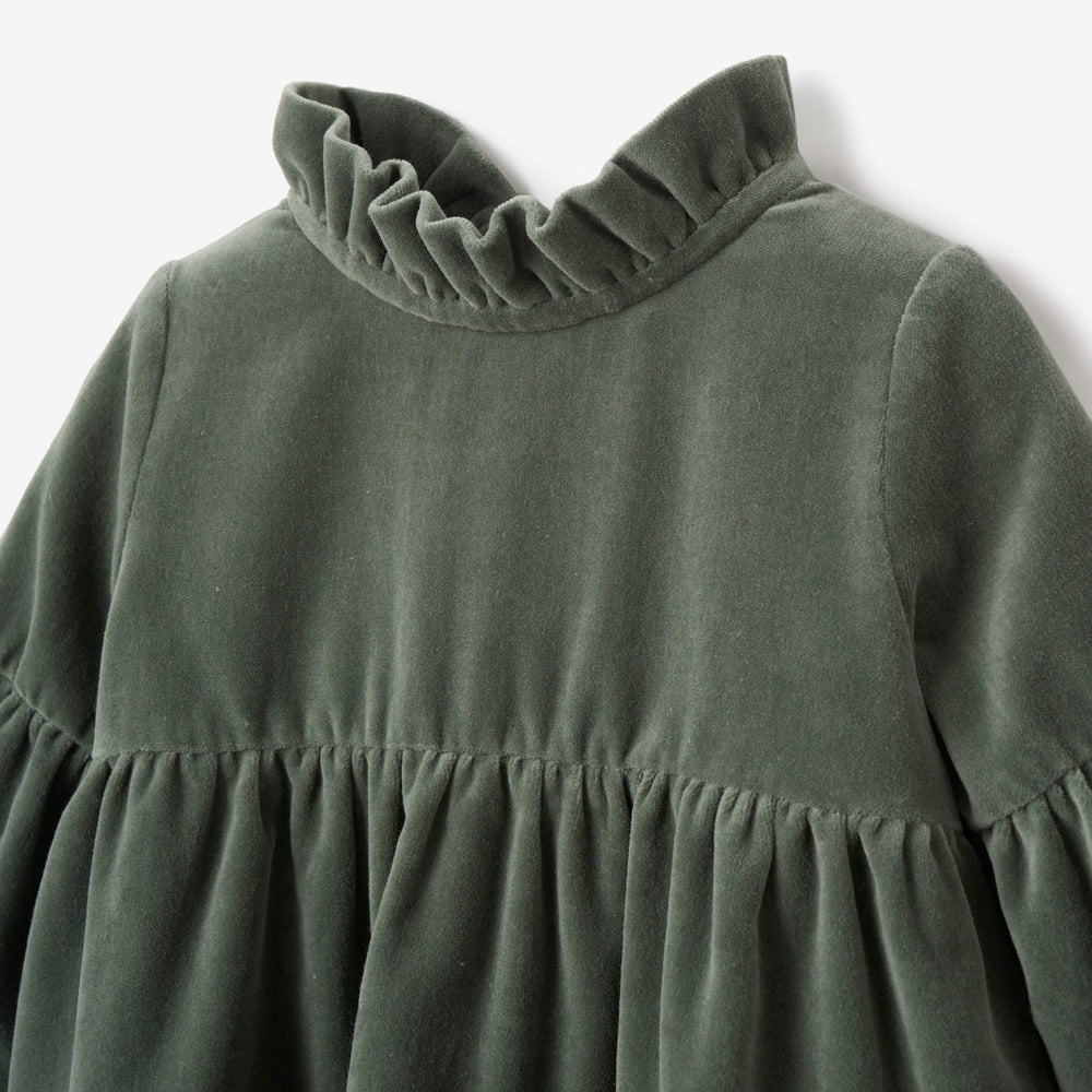 Green Velvet Ruffle Collar Dress - Select Size